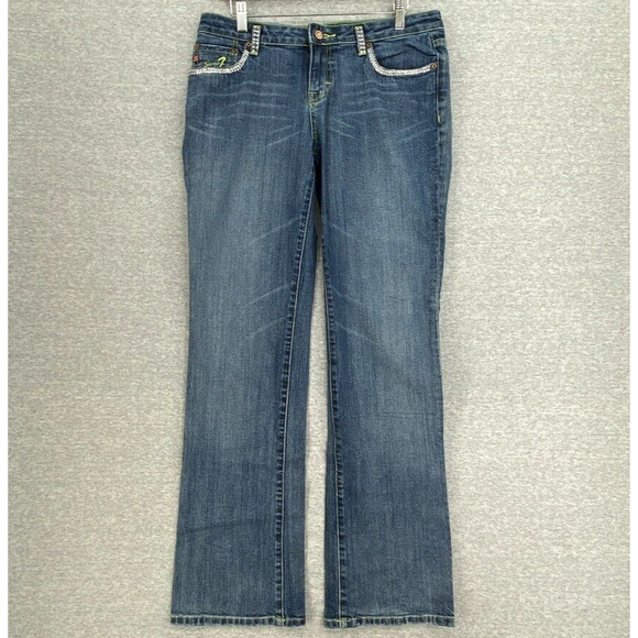 Seven7 Premium Denim Jeans Womens 32 Blue Mid Rise Bootcut Bling Medium Wash - Picture 1 of 12